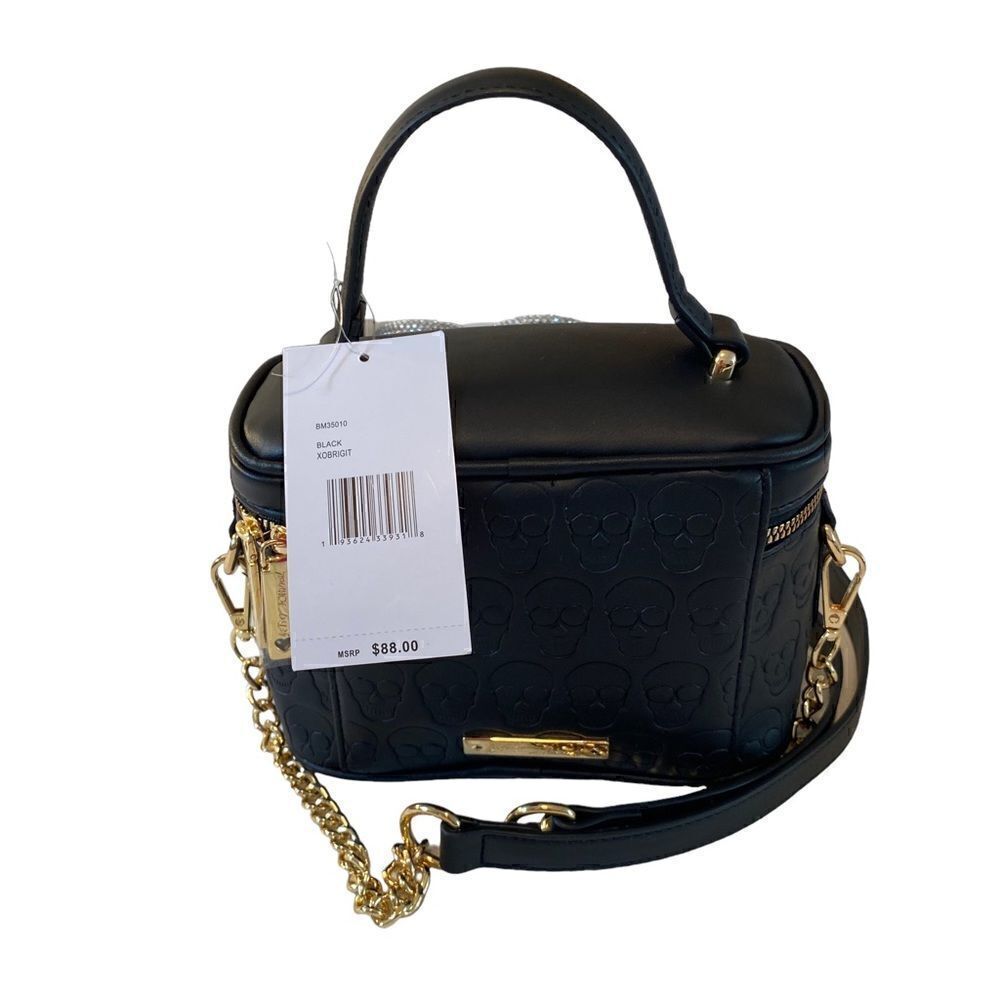 Betsey Johnson Black Skulltastic Crossbody w/ Removeable Gold Chain Strap.
